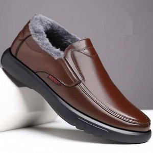 Мужские утепленные туфли на мягкой подошве, нескользящие, темно-коричневый