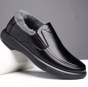 Мужские утепленные туфли на мягкой подошве, нескользящие, черный