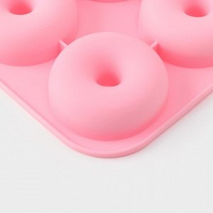 Форма силиконовая для выпечки Доляна «Пончик», 28,5х28,5х3 см, 9 ячеек, d=8 см, цвет розовый