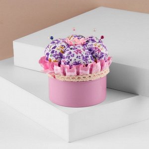 Игольница со шкатулкой для хранения мелочей, 8 x 7,8 x 7,8 см, цвет розовый