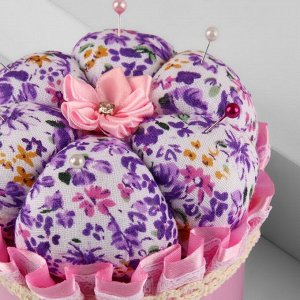 Игольница со шкатулкой для хранения мелочей, 8 x 7,8 x 7,8 см, цвет розовый