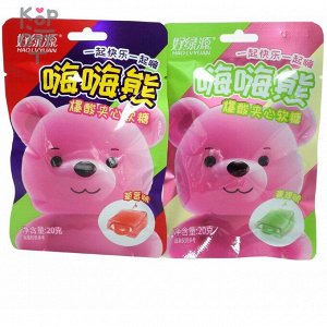 Жевательная конфета HaoLvyuan Bear Fruit Flavor сэндвич - Счастливый мишка с кислой начинкой и вкусом клубника