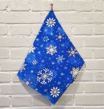 Полотенце кухонное вафельное с петелькой 37*75 &quot;Снежинки&quot; синяя