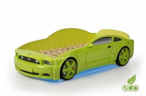 221972--Кровать-машина Мустанг 3D объемная , цвет зеленый
