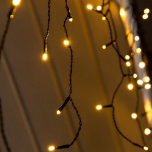 Гирлянда «Бахрома» 3 ? 0.6 м, IP44, УМС, тёмная нить, 100 LED, свечение тёплое белое, мерцание, 24 В