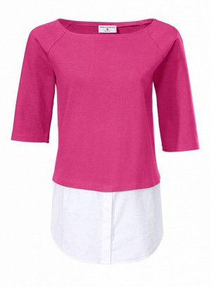 1к Rick Cardona  Пуловер 2 в 1, розово-белый  Воздушный трикотаж для летних дней. Эффектный образ 2 в 1 - выглядит как пуловер и блузка. Обрамляющий фигуру силуэт со стильным овальным вырезом и рукава
