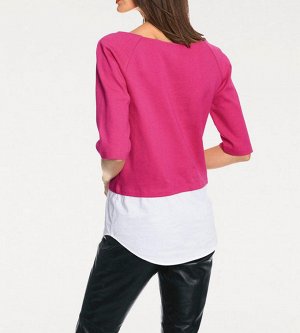 1к Rick Cardona  Пуловер 2 в 1, розово-белый  Воздушный трикотаж для летних дней. Эффектный образ 2 в 1 - выглядит как пуловер и блузка. Обрамляющий фигуру силуэт со стильным овальным вырезом и рукава