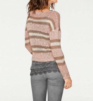 1к Linea Tesini  Пуловер, пестрый  Модный свободный пуловер в полоску. Обрамляющий фигуру силуэт с женственным круглым вырезом горловины, широкими плечами и длинными рукавами. Кант резиночной вязкой. 