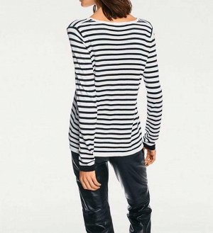 1к Rick Cardona  Пуловер, черно-белый  Изысканный пуловер! Модный образ в полоску. Свободный крой с треугольным вырезом и отстегивающимися кисточками. Длинные рукава. Длина ок. 60 см. Приятный мягкий 