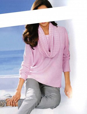 1к Ashley Brooke  Пуловер и шарф, розовые  Идеальный образ на каждый день. Модный дуэт пуловера и шарфа. Мягкий пуловер с прозрачными блестками вдоль круглого выреза. Длинные рукава. Обрамляющая фигур