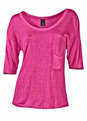 1к Heine - Best Connections  Пуловер, розовый  Красивая летняя основа непринужденной укороченной формы с накладным карманом на груди. Рукава до локтей и большой круглый вырез. Края резиночной вязкой. 