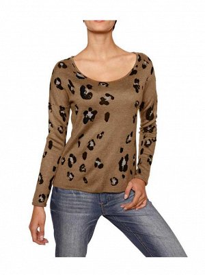 1к Heine - Best Connections  Пуловер, коньячный  Страстная модель с нежной аурой. Мягкий пуловер с леопардовым рисунком и сверкающими стразами в тон спереди! Большой круглый вырез, широковатые плечи. 