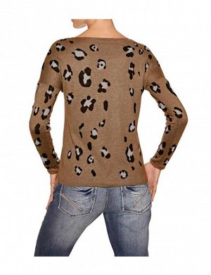1к Heine - Best Connections  Пуловер, коньячный  Страстная модель с нежной аурой. Мягкий пуловер с леопардовым рисунком и сверкающими стразами в тон спереди! Большой круглый вырез, широковатые плечи. 