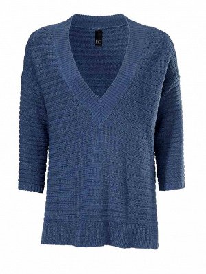 1к Heine - Best Connections  Пуловер, синий  Модный пуловер с треугольным вырезом широкой формы. Слегка прозрачный трикотаж в полоску. Укороченный спереди. Большой непринужденный треугольный вырез, ру