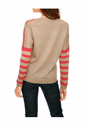 1к Heine - Best Connections  Пуловер, песочный  Волшебный пуловер с благородным жаккардовым узором и полосками. Однотонный песочный сзади. Слегка широкие плечи, длинные рукава. Обрамляющая фигуру форм