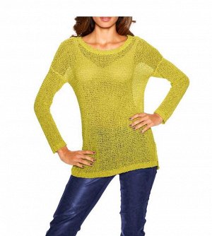 1к Heine  Пуловер, лимонный  Молодежно, свежо и по-летнему. Классический пуловер красивого цвета. Края резиночной вязкой на вырезе, рукавах и канте. Широковатые длинные рукава. Длина ок. 64 см. Слегка