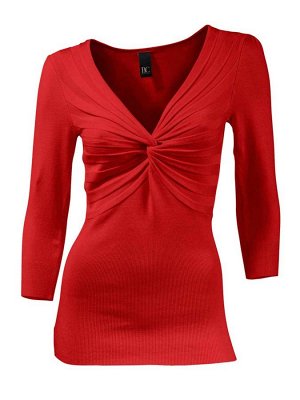 1к Heine - Best Connections  Пуловер, красный  Настоящая женственность с изысканным узлом и драпировками. Отрезная полочка эффектной вязкой. Нижняя часть резиночной вязкой. Глубокий угловатый вырез и 