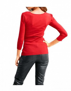 1к Heine - Best Connections  Пуловер, красный  Настоящая женственность с изысканным узлом и драпировками. Отрезная полочка эффектной вязкой. Нижняя часть резиночной вязкой. Глубокий угловатый вырез и 