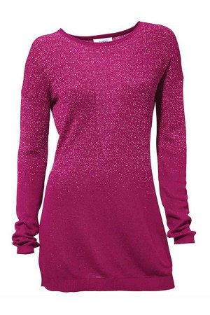 1к Heine  Пуловер, розовый  Пуловер широкой формы с блестящей вставкой спереди. Круглый вырез роликом. Края резиночной вязкой. Обрамляющая фигуру форма. Длина ок. 68 см. Мягкий трикотаж из 85% вискозы
