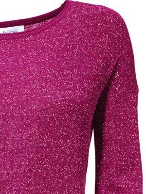 1к Heine  Пуловер, розовый  Пуловер широкой формы с блестящей вставкой спереди. Круглый вырез роликом. Края резиночной вязкой. Обрамляющая фигуру форма. Длина ок. 68 см. Мягкий трикотаж из 85% вискозы