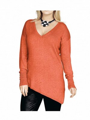 1к Ashley Brooke  Пуловер, мандариновый  Необычный стиль. Асимметричный пуловер с большим угловатым вырезом. Длинные рукава на пуговицах и широкие манжеты резиночной вязкой. Вырез и кант узкой резиноч
