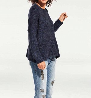 1к Heine - Best Connections  Пуловер, синий  Непринужденный пуловер из мягкой пряжи. 2 накладных кармана. Широковатые плечи. Края резиночной вязкой, круглый вырез горловины. Обрамляющая фигуру форма. 