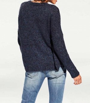 1к Heine - Best Connections  Пуловер, синий  Непринужденный пуловер из мягкой пряжи. 2 накладных кармана. Широковатые плечи. Края резиночной вязкой, круглый вырез горловины. Обрамляющая фигуру форма. 