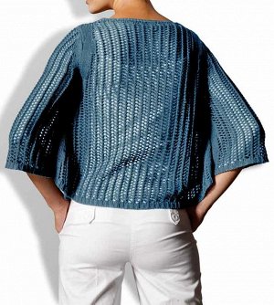1к Heine - Best Connections  Пуловер, синий  Стиль пончо с ажурным узором. Модные рукава под летучую мышь. Края резиночной вязкой. Длина ок. 56 см. Обрамляющая фигуру форма. Мягкая пряжа из 100% полиа