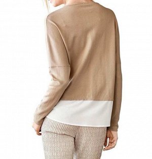 1к Travel Couture by Heine  Пуловер, песочный  Невероятно модно. Образ 2 в 1 с самой лучшей стороны. Благородный трикотажный пуловер с контрастной блузочной вставкой. Треугольный вырез. Обрамляющий фи