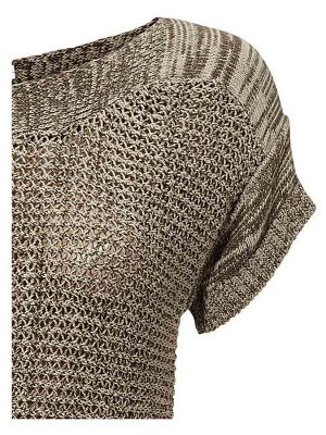 1к Linea Tesini  Пуловер, серо-бежевый  Экстравагантный стиль потрясающего трикотажа с овальным вырезом и короткими рукавами. Подчеркивающая фигуру форма. Длина ок. 60 см. Прочный материал из 505 хлоп