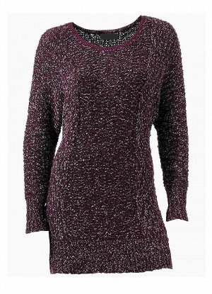 1к Linea Tesini  Пуловер, лиловый  Удачное сочетание непринужденности и стиля! Грубоватый трикотаж под букле с блеском. Широкая небрежная форма. Поперечная и продольная вязка спереди. Обрамляющая фигу