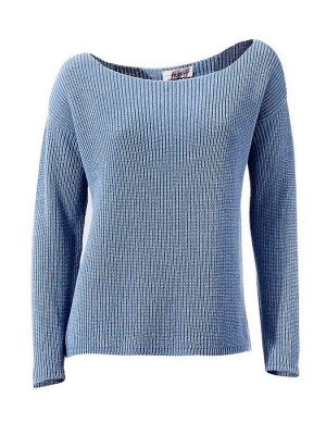 1к Linea Tesini  Пуловер, голубой  Непринужденный образ с дизайнерской душой. Привлекательная основа с большим овальным вырезом и широковатыми плечами. Края резиночной вязкой. Непринужденная прямая фо