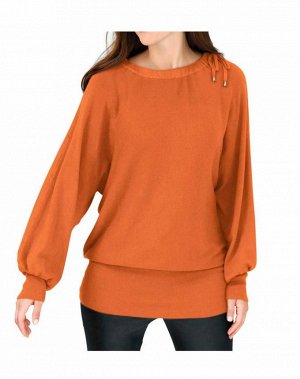 1к Ashley Brooke  Пуловер, оранжевый  Невероятная экстравагантность. Пуловер с рукавами летучая мышь и овальным вырезом на шнуровке. Модная широкая форма и широкие края резиночной вязкой. Обрамляющая 