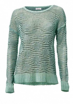 1к Linea Tesini  Пуловер, мятный  Красивый трикотажный узор с эффектными деталями. Слегка прозрачный свободный пуловер с ажурным узором. Обрамляющая фигуру форма с длинными рукавами и краями резиночно