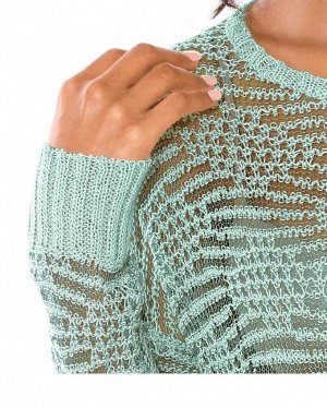 1к Linea Tesini  Пуловер, мятный  Красивый трикотажный узор с эффектными деталями. Слегка прозрачный свободный пуловер с ажурным узором. Обрамляющая фигуру форма с длинными рукавами и краями резиночно