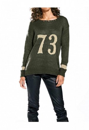 1к Rick Cardona  Пуловер, оливковый  Непринужденно и актуально. Модный пуловер свободной формы с цифрами из блестящей пряжи. Широкий круглый вырез горловины и длинные рукава. Края резиночной вязкой. О