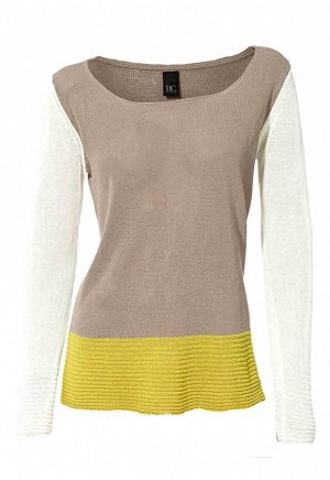 1к Heine - Best Connections  Пуловер, бежево-желтый  Highly Fashionable! Нежный пуловер из летнего трикотажа с цветными блоками. Круглый вырез горловины, длинные рукава. Обрамляющая фигуру форма. Длин
