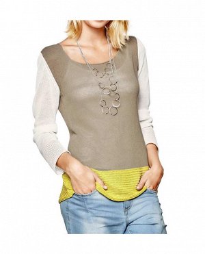 1к Heine - Best Connections  Пуловер, бежево-желтый  Highly Fashionable! Нежный пуловер из летнего трикотажа с цветными блоками. Круглый вырез горловины, длинные рукава. Обрамляющая фигуру форма. Длин