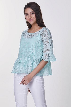 Блузка Франсуаза №1.Цвет:мятный/кружево