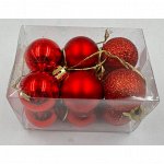 Елочная игрушка, Шар, Красный, 4 см, 12 шт.