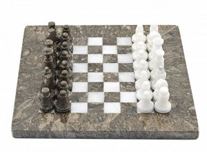 Шахматы из ракушечника мрамора белого  мал 200*200мм уп. бархат