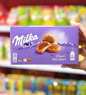Печенье Milka Милка Choco Minis. Печенье в виде звездочек с шоколадным центром, в упаковке 4 шт 150 гр