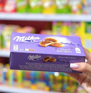 Печенье Milka Милка Choco Minis. Печенье в виде звездочек с шоколадным центром, в упаковке 4 шт 150 гр