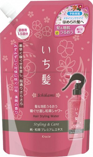 61892 "Ichikami" Вода для укладки и восстановления волос с ароматом горной сакуры (сменная упаковка), 375 мл