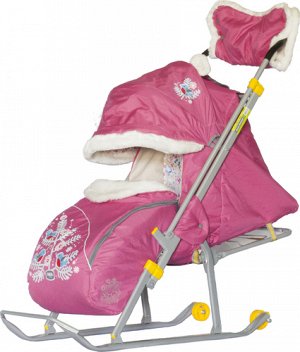 Санки-коляска "Ника детям 6" Снегири на ветках розовые
