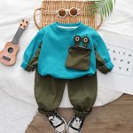 Детский костюм: кофта с карманом &quot;лягушка&quot; + брюки, цвет синий/хаки