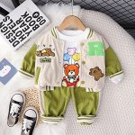 Детский костюм-тройка, вельветовый, цвет зеленый