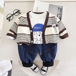 Детский костюм-тройка, с джинсами на резинке, цвет коричневый