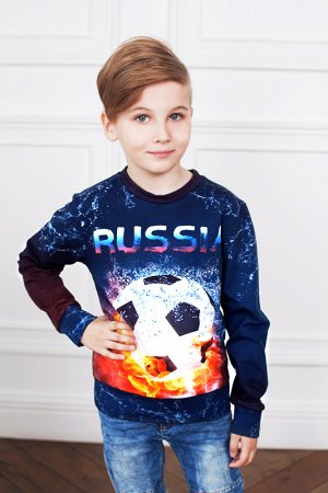 Джемпер (свитшот) детский для мальчика с принтом без начеса длинный рукав Мяч цвет Синий