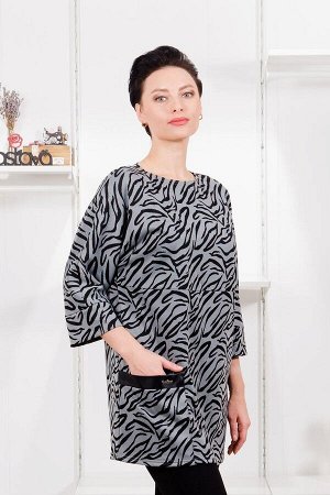 Туника. Цвет: серый чёрный с рисунком / чёрный